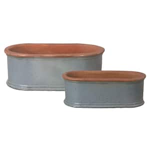 9 in. x 15 in. H Soft Blue Ceramic Oval Window Boxes S/2