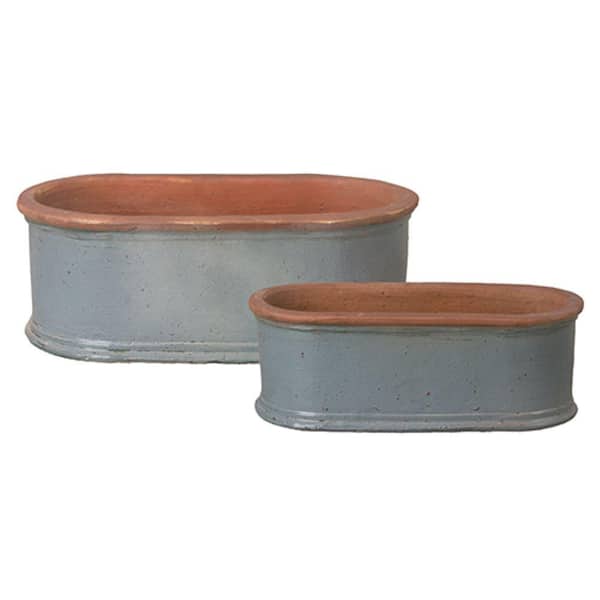 Emissary 9 in. x 15 in. H Soft Blue Ceramic Oval Window Boxes S/2