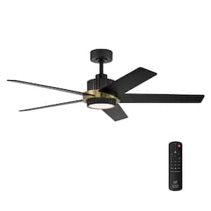Cassique 52 in, Integrated LED Indoor/Outdoor Matte Black Selectable CCT Ceiling Fan with Light, Remote Control