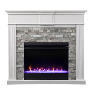 Bondale 41.75 in. Freestanding Faux Stone Electric Fireplace in White
