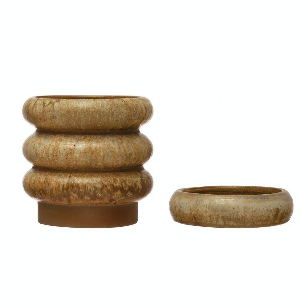 Butterscotch Reactive Glaze Stoneware Planter with Saucer