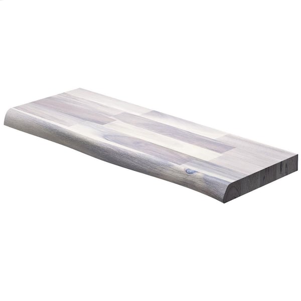 Interbuild Solid 2 ft. L x 10 in. D x 1.5 in. T, Acacia Butcher Block Countertop Floating Wall Shelf, Organic White with Live Edge