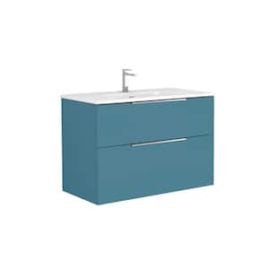 Dalia 36 in. W x 18.1 in. D x 23.8 in. H Single Sink Wall Mounted Bath Vanity in Island Matte with White Ceramic Top