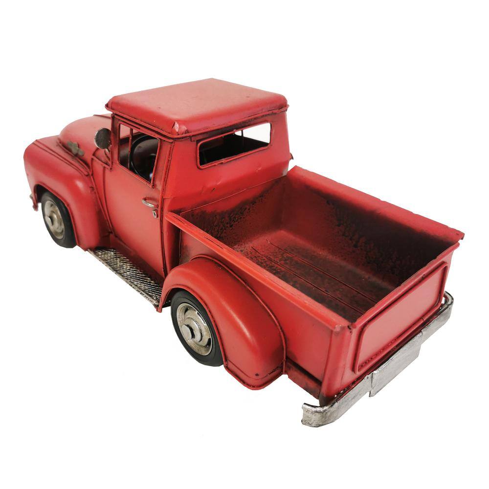 Handmade Red Metal Pickup Truck Model