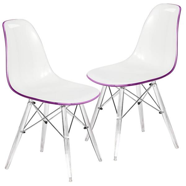 Leisuremod Dover White Purple Side Chair Set of 2