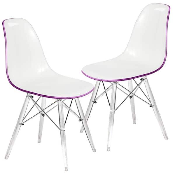 Leisuremod Dover White Purple Side Chair Set of 2