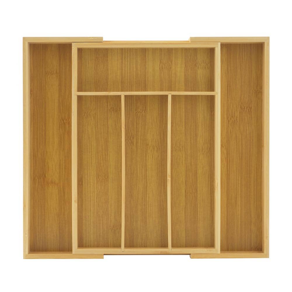 Natural Bamboo Adjustable Drawer Organizer for Kitchen Utensils