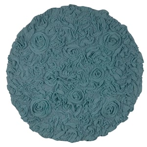 Bell Flower Collection 100% Cotton Tufted Non-Slip Bath Rugs, 30 in. Round, Blue