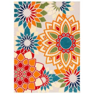 Cabana Ivory/Orange 9 ft. x 12 ft. Retro Floral Indoor/Outdoor Patio  Area Rug