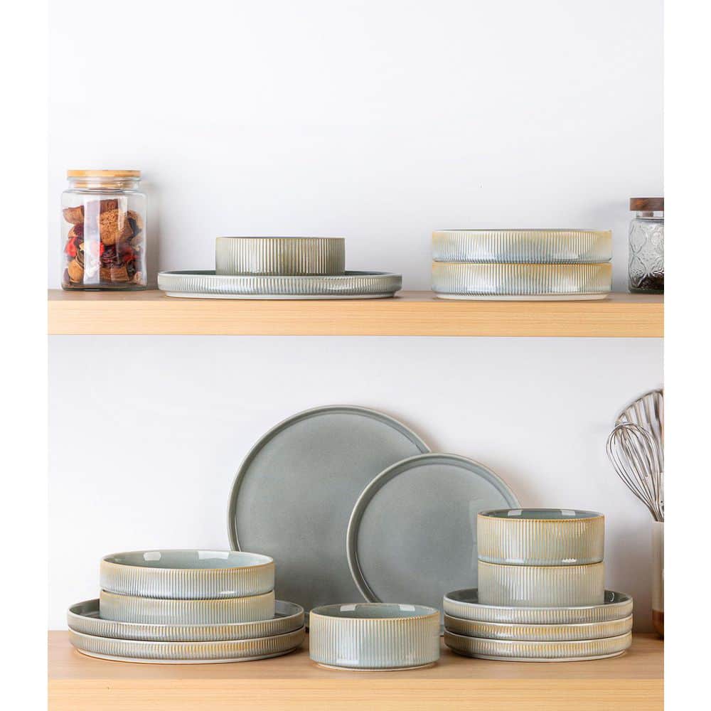 12-Piece Gray Ceramic Porcelain Dinnerware Set - Thumbnail 4