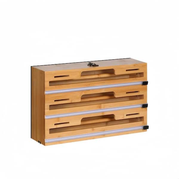 12.9 in. Bamboo Wood Dispenser with Magnetic for Tin Foil, Baking Paper, Wax Paper and Refrigerator Kitchen Storage