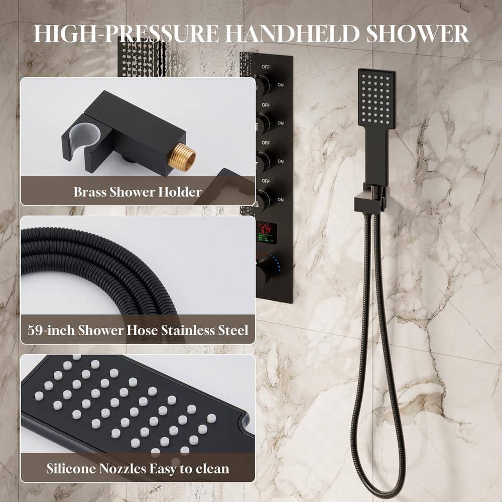 Matte Black 22" Dual Shower System with 3 Body Jets