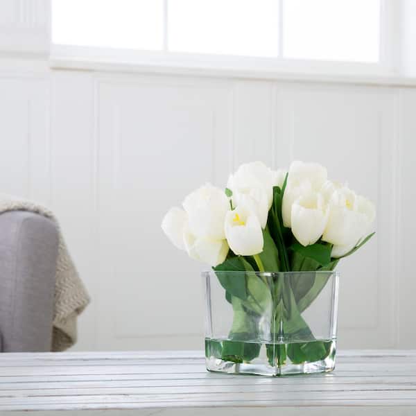 Pure Garden 8.5 in. Artificial Tulip Floral Cream Arrangement