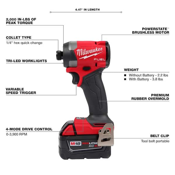 Milwaukee M18 FUEL 18V Li-Ion Brushless Cordless Hammer Drill and Impact Driver Combo Kit w/2 Batteries & PACKOUT Bit Set (60-Pc)