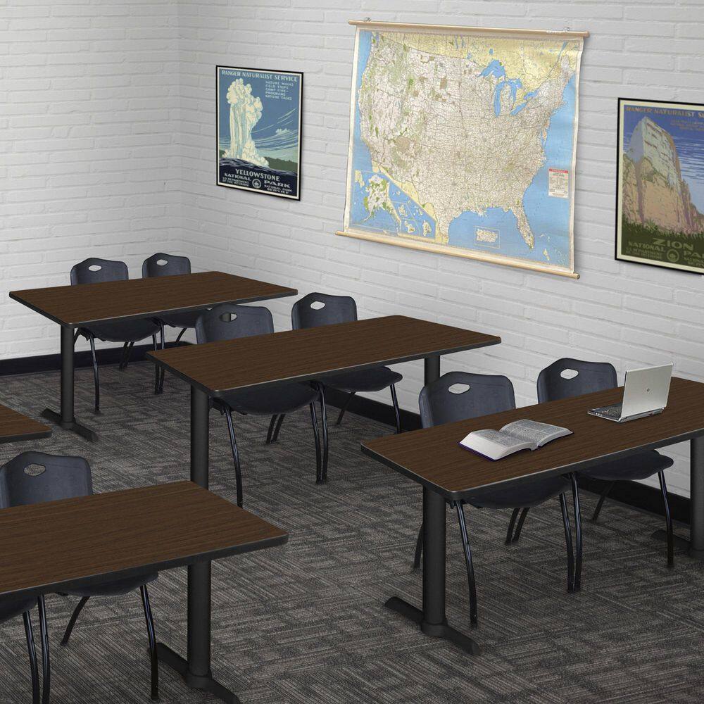 Cain 48 in. x 24 in. Neo Walnut T-Base Training Seminar Table Desk and 2 M Stack Chairs-Black price history on PriceWatchPro