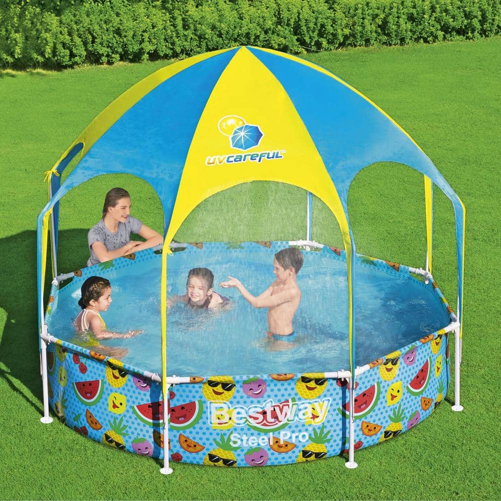 8 ft. x 8 ft. Round 20 in. Deep Above Ground Kiddie Pool with Shaded Canopy