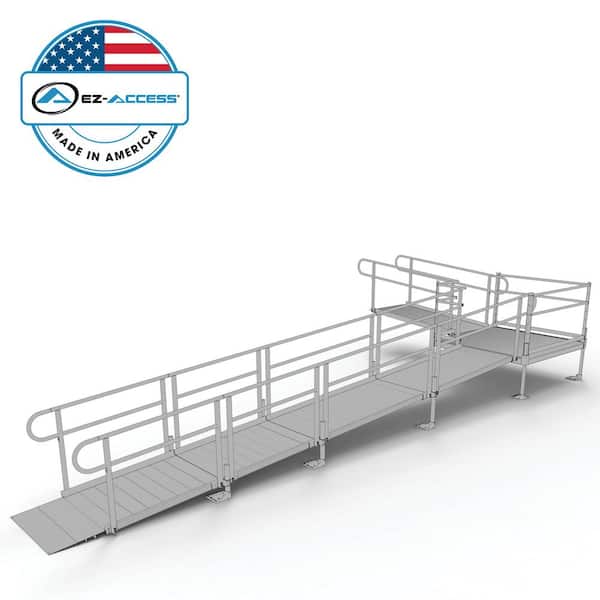 EZ-ACCESS PATHWAY 26 ft. L-Shaped Aluminum Wheelchair Ramp Kit w/Solid Surface Tread, 2-Line Handrails and 5 ft. Turn Platform