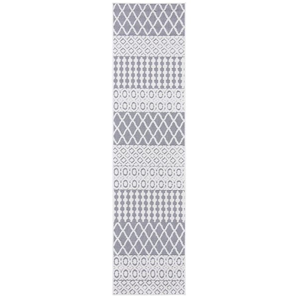 Cabana Ivory/Gray 2 ft. x 5 ft. Geometric Striped Indoor/Outdoor Runner Rug