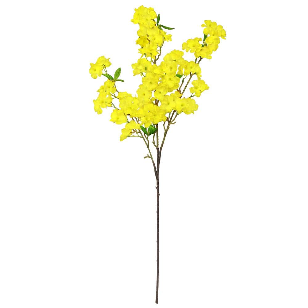 LIVING LUXURY 40 in. Yellow Artificial Cherry Blossom Flower Stem Spray