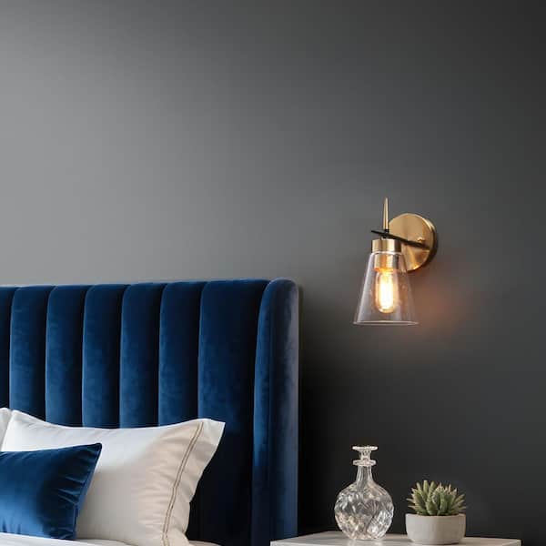 Transitional Plating Brass Bathroom Wall Sconce with Seeded Glass Shade, 1-Light Modern Bedroom Foyer Bell Wall Light