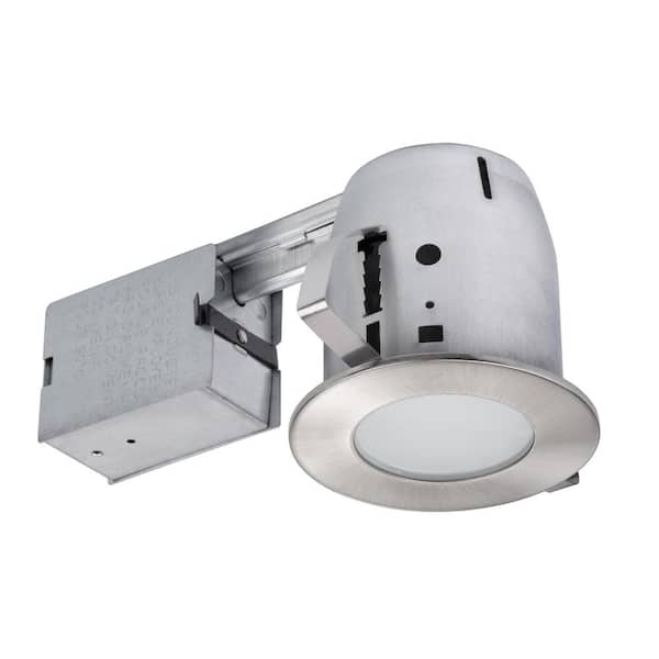 Globe Electric 4 in. Brushed Nickel IC Rated Bathroom Recessed Lighting Kit, LED Bulb Included