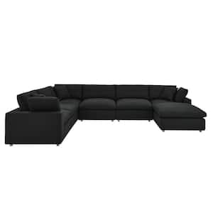 Commix 158 in. Square Arm 7-Piece Fabric Modular Sectional Sofa in Black with Removable Cushions