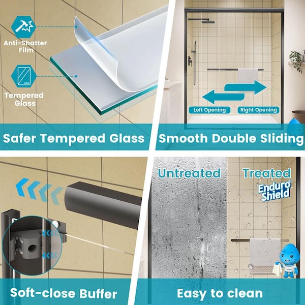 46 in. to 48 in. W x 72 in. H Sliding Framed Shower Door in Matte Black with Clear Glass Double Sliding Reversible