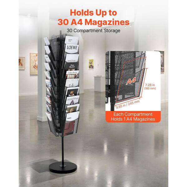 Mobile Display Rack - Floor Standing Magazine & Brochure Stand For Office, Retail Store, Or Trade Shows (Black Steel)
