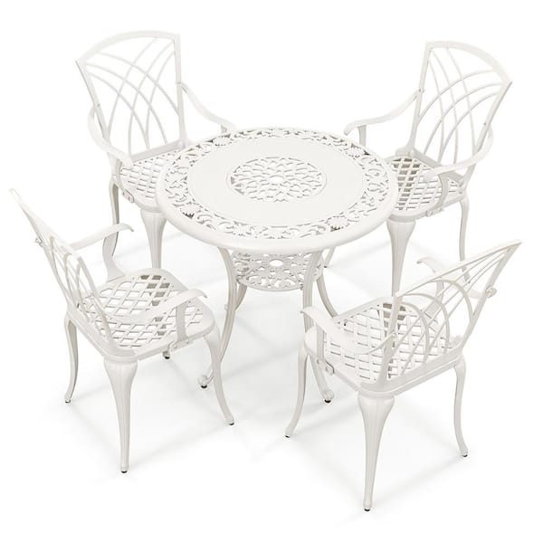 Gymax 5-Piece All-Weather Metal Round Outdoor Dining Set Cast Aluminum