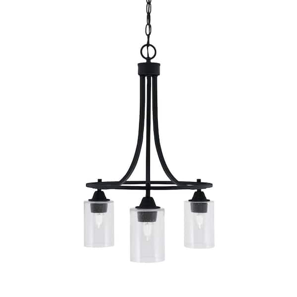 Unbranded Madison 3-Light Matte Black Round Chandelier with 4 in. Clear Bubble Glass Shades, No bulbs included