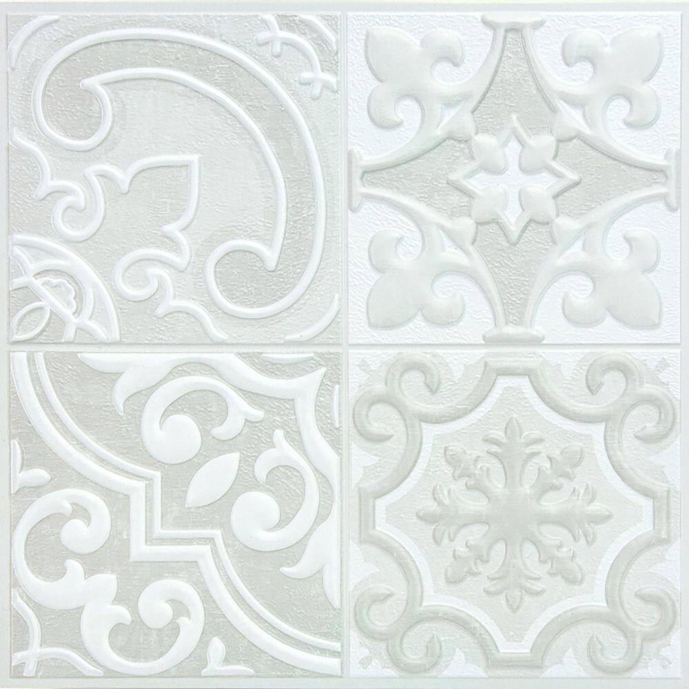 WallPops Holly Cream Embossed Peel and Stick Backsplash Tile Wall Decal