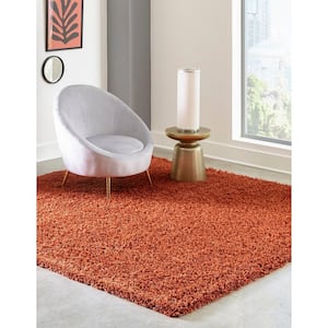 Solid Shag Terracotta 8 ft. Square Area Rug