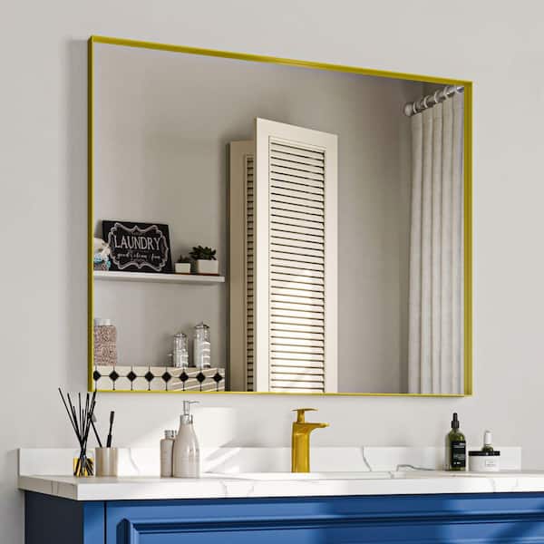 ORGANNICE 32 in. W x 40 in. H Gold Aluminum Rectangle Framed Tempered Glass Wall-Mounted Bathroom Mirror