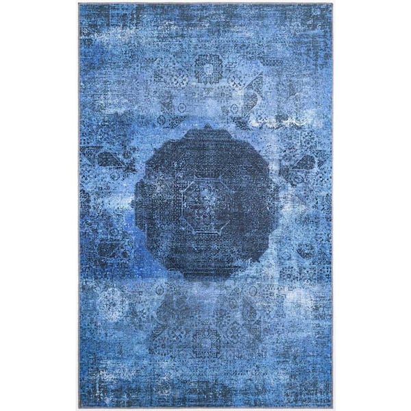 Unique Loom Yara Nayer Overdyed Blue 5 ft. 1 in. x 8 ft. Area Rug