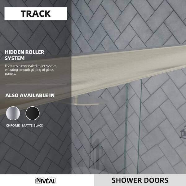 Breeze 60 in. W x 56 in. H Sliding Semi Frameless Tub Door in Brushed Nickel Finish with Clear Glass