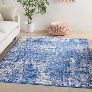 Whimsicle Blue Ivory 5 ft. x 7 ft. Abstract Contemporary Area Rug
