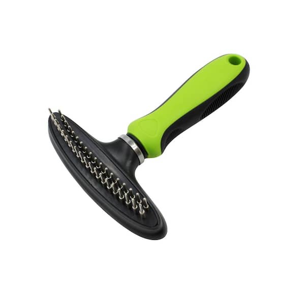 PET LIFE Flex Series Dual-Row Grooming Rake Pet Comb Green