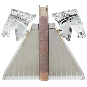 Clear Glass Head Horse Bookends with Pyramid Bases (Set of 2)