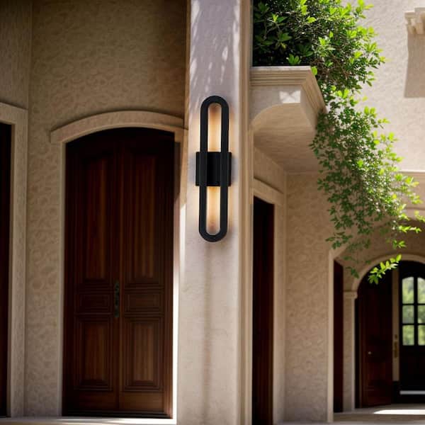 Montpelier 19.69 in. Sand Grain Black LED Outdoor Hardwired Lantern Sconce with No Bulbs Included