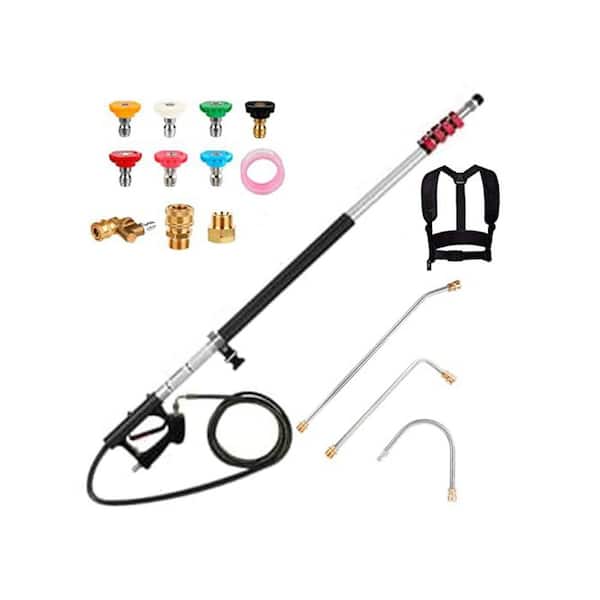 24 ft. Cordless High Pressure Washer Extension Wand with Drain Groove Adjustable Telescoping 7 Spray Nozzle Tips