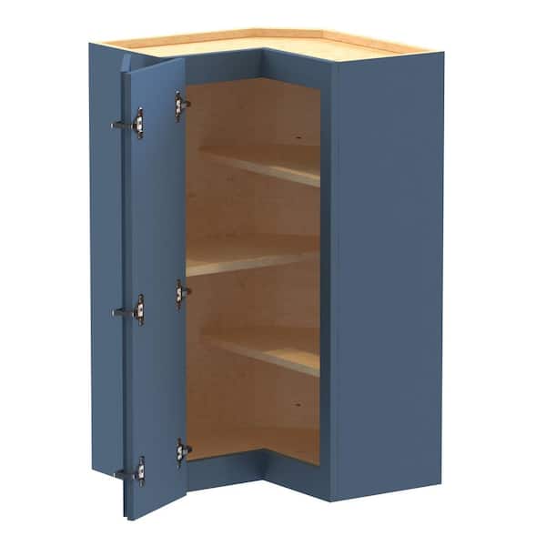 Home Decorators Collection Newport 21 in. W x 12 in. D x 36 in. H Assembled Plywood Corner Wall Kitchen Cabinet in Mythic Blue with Shelves