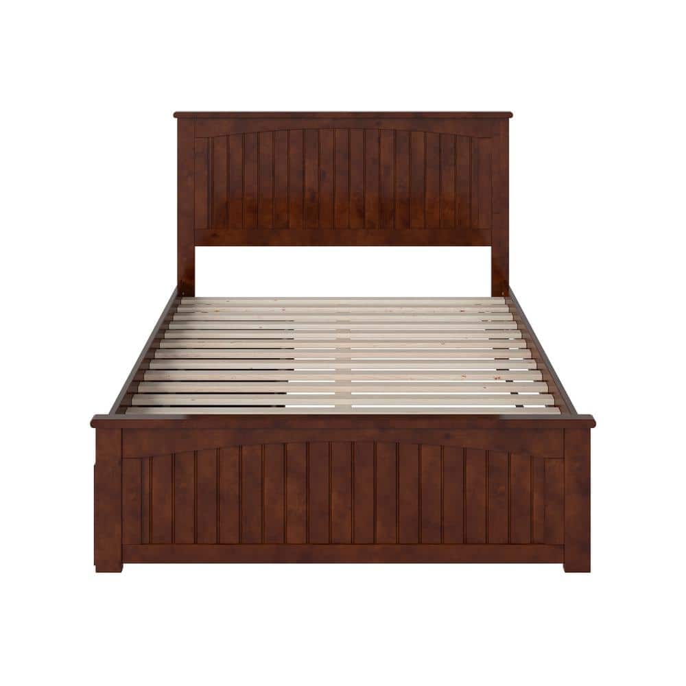 Nantucket Walnut Full Wood Platform Bed with Storage Drawers