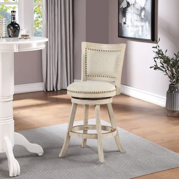 Boraam Melrose 24 in. Ivory Wire-Brush Wood Frame Counter Height Bar Stool