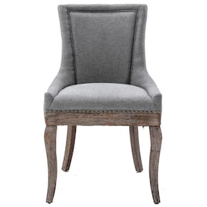 Gray Ultra Side Dining Chair Thickened Fabric Chairs with Neutrally Toned Solid Wood Legs， Bronze Nail Head(Set of 2)