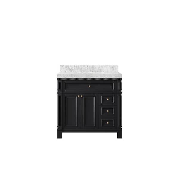 Willow Collections Paris 36 in. W x 22 in. D x 36 in. H Single Sink Bath Vanity Center in Black with 2 in. Carrara Marble Top