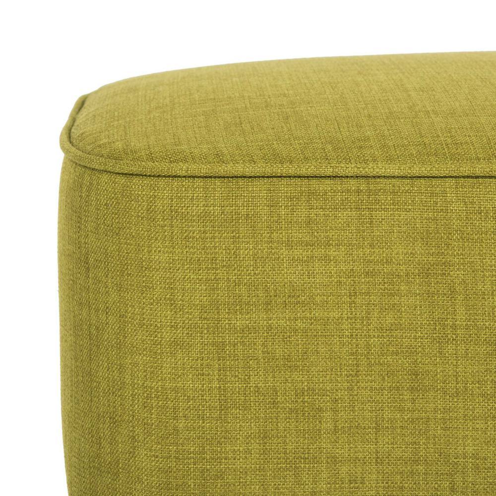 Transitional Eli Tufted Round Green Ottoman with Oak Wood Legs
