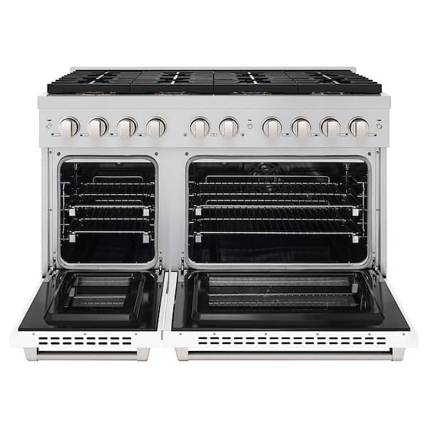 48 in. 6.7 cu. ft. Paramount Dual Fuel Range with 8 Burner DuoPro Cooktop and Dual Ovens with White Matte Doors
