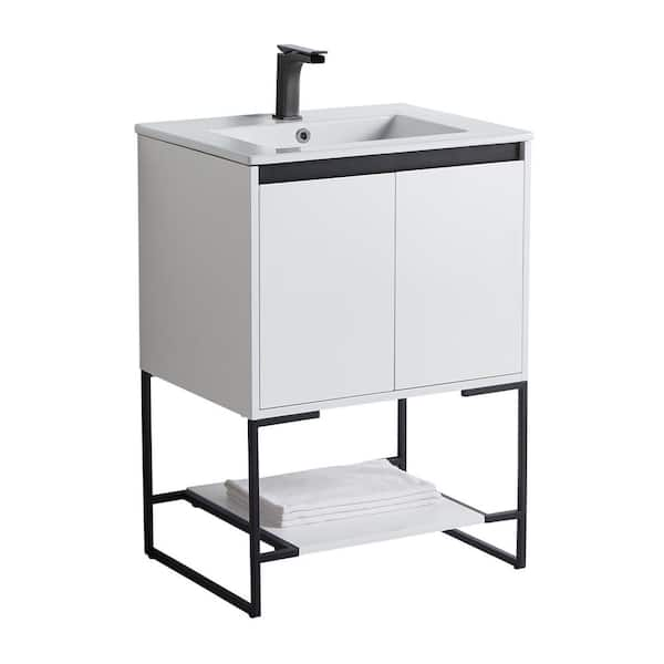 Urbania 24 in. W x 18.5 in. D x 33.5 in. H Bath Vanity in Matt White with Ceramic Vanity Top in White with White Basin