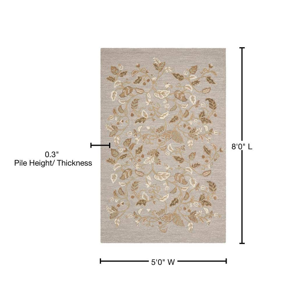 Hand-Tufted Green Floral Wool and Viscose Area Rug, 5' x 8'