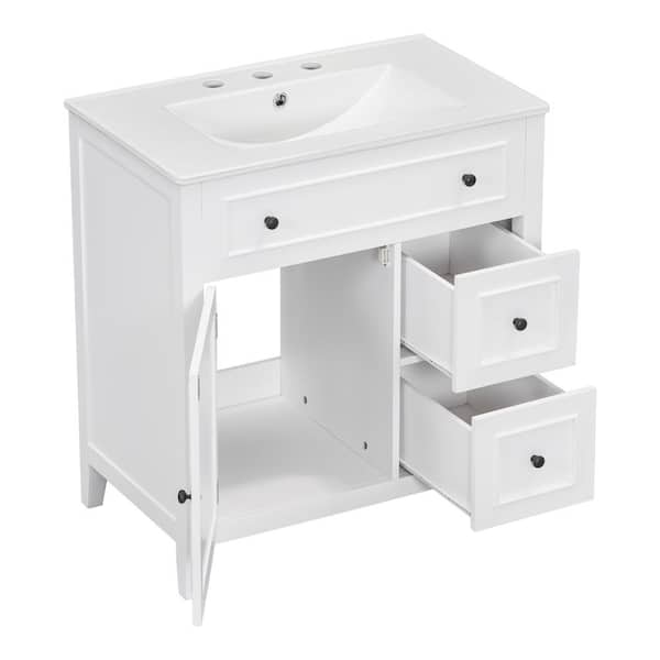 30 in. W x 18.3 in. D x 32.5 in. H Single Sink Freestanding Bath Vanity in White with White Ceramic Top